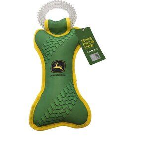 JOHN DEERE Canvas Bone Shape Tug Ring Squeak 12" Dog Toy Nothing Runs Like a Dee